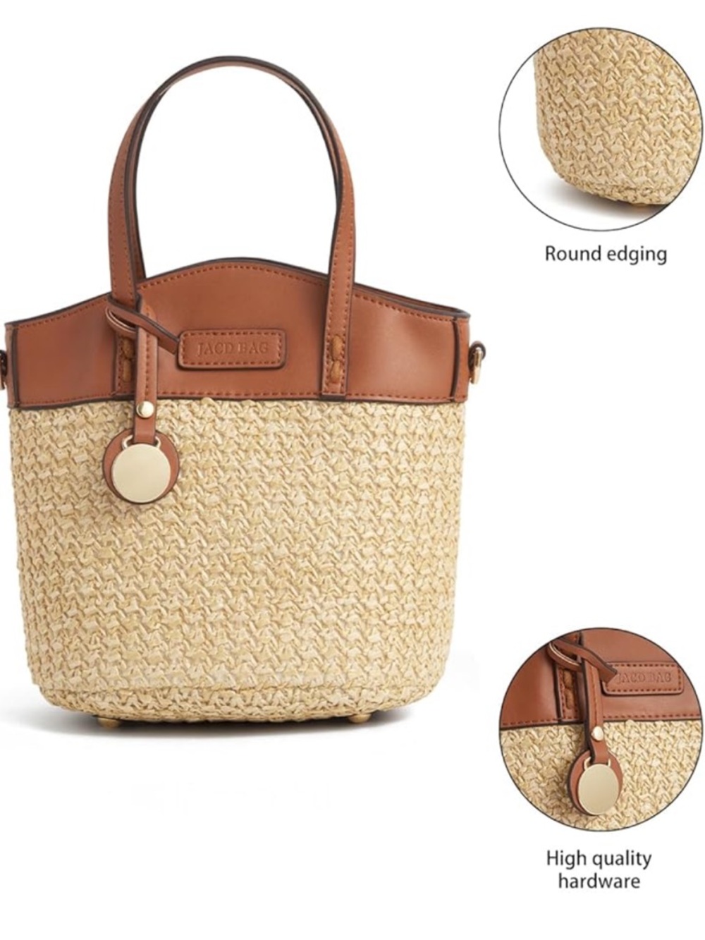 Straw Crossbody Bag Summer Beach Shoulder Top Handle Hobo Tote Woven Bucket Bag - Picture 9 of 12
